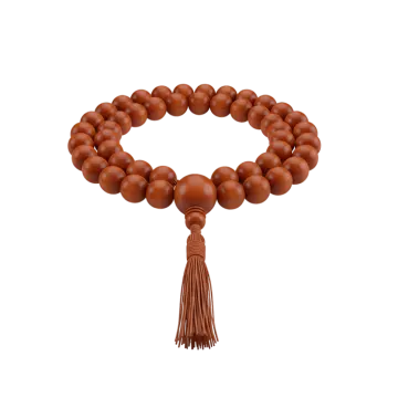 a bracelet with brown beads and a ta