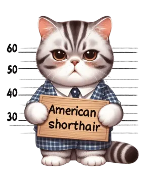 a cat holding a sign that says american shorthair