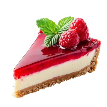 a piece of cheesecake with raspberries on top
