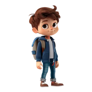 a young boy in a blue jacket and jeans stands with his back to the camera