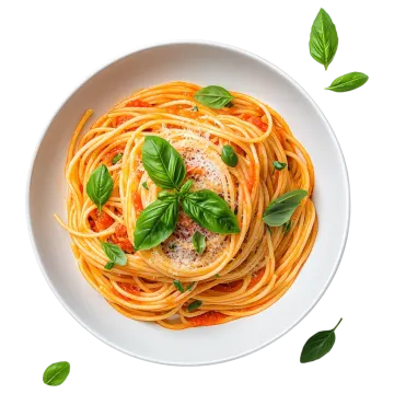 a plate of spaghetti with tomato sauce and basil