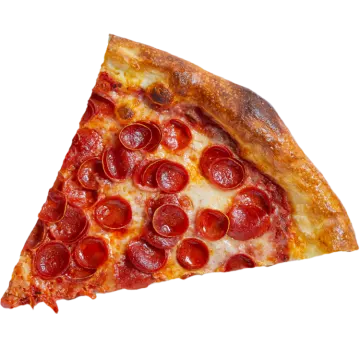 a slice of pizza on a white background