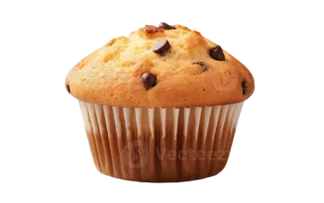 a chocolate chip muffin on a white background