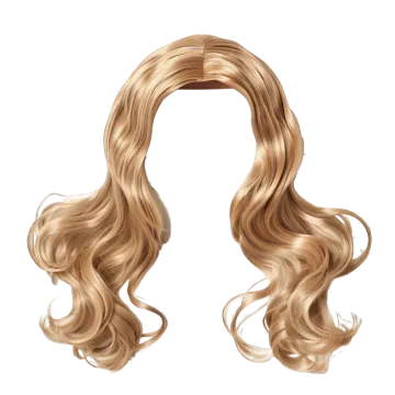 a long blonde ponytail with wavy hair on white background