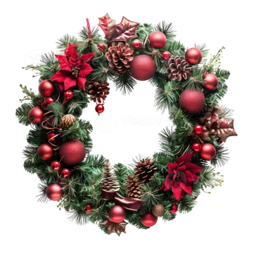 a christmas wreath with red and green decorations