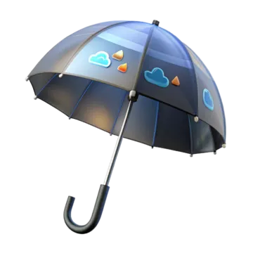 a blue umbrella with stickers on it