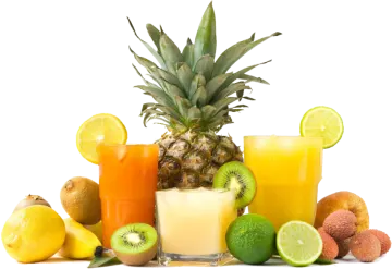 a group of fruit and juices