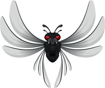 a black and white insect with red eyes