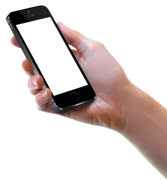 a hand holding an iphone with a blank screen
