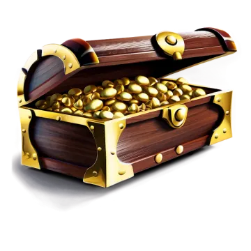 a wooden box filled with gold coins