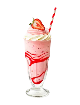 a strawberry milkshak with whipped cream and strawberries