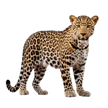 a leopard standing in front of a white background