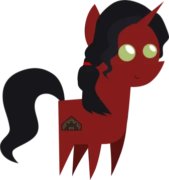 a red pony with black hair and green eyes
