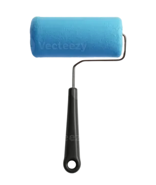 a blue paint roller on a white background