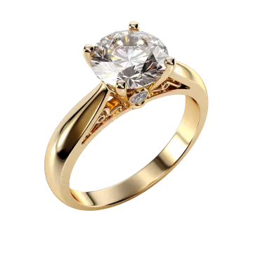 a yellow gold engagement ring with a round diamond