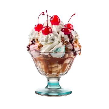 an ice cream sundae with a cherry on top