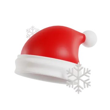 a red santa hat with snow flakes