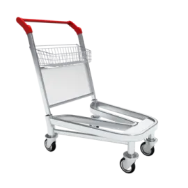 a shopping cart with a red handle