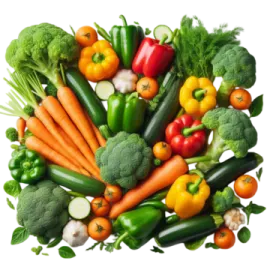 a pile of vegetables on a white background