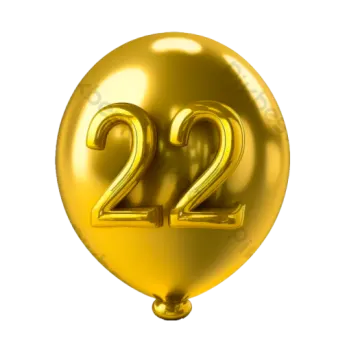 a gold balloon with the number 22 on it