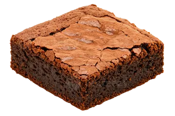 a piece of brownie on a white background