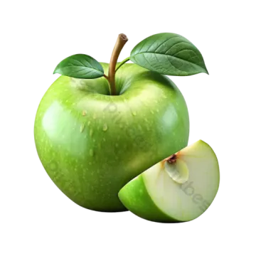 a green apple with a slice cut in half