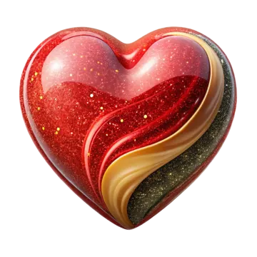 a red heart with gold glitters on it