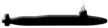 a black submarine on a white background