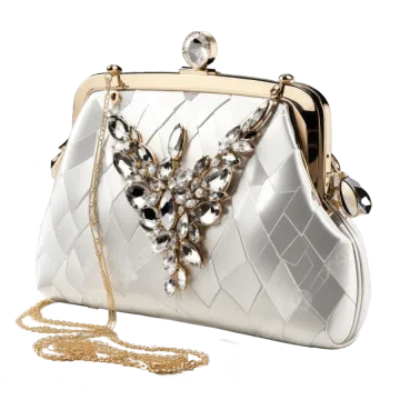 a white clutch bag with gold and crystals