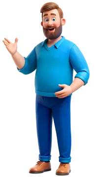 a cartoon character in a blue shirt and blue pants