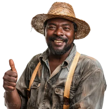 a man with a hat and suspends giving a thumbs