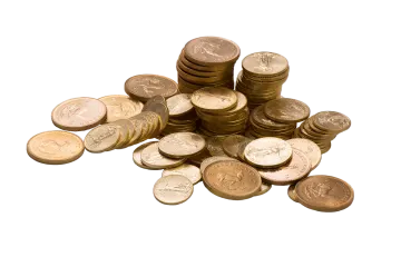 a pile of coins on a white background