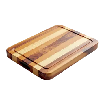 a wooden cutting board on a white background