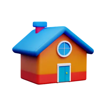 a small house with a blue door and red roof