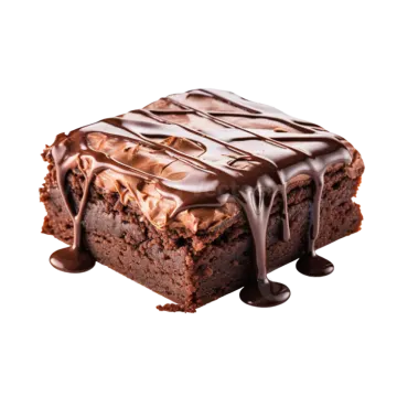 a piece of chocolate brownie on a white background
