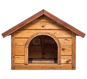 a wooden dog house on a white background