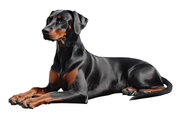 a black and brown dog laying down on the ground