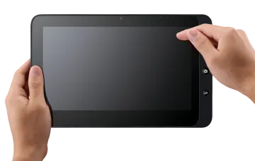 two hands holding a tablet computer