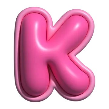a pink letter k on a white background