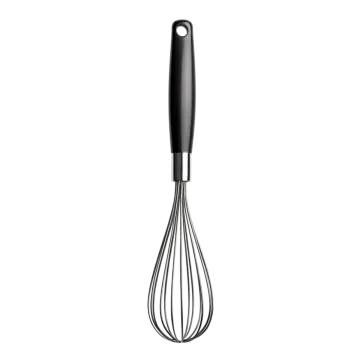 a metal whise with a black handle