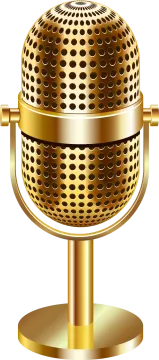 a golden microphone on a white background