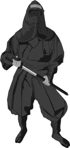 a black ninja with a sword in his hand