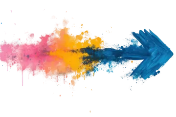 an arrow painted in bright blue and orange