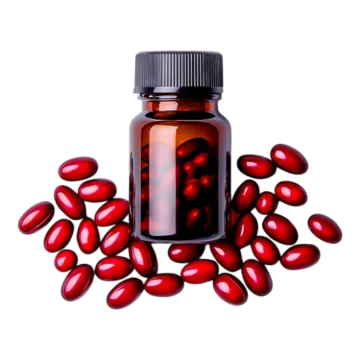a bottle filled with red pills