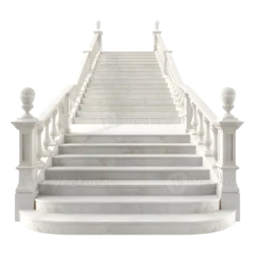 a white staircase with marble steps and railings