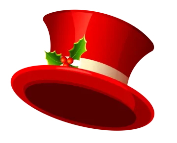 a red top hat with holly leaves on it