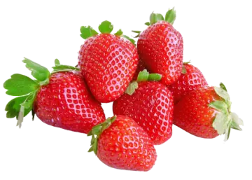 a bunch of strawberries with green leaves