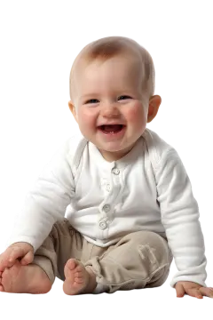 a smiling baby sitting on the floor