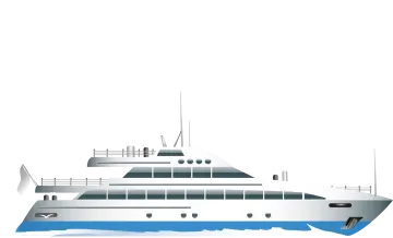 a white and blue boat on the water