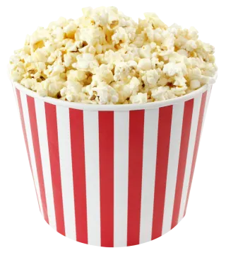 a red and white striped paper popcorn cup